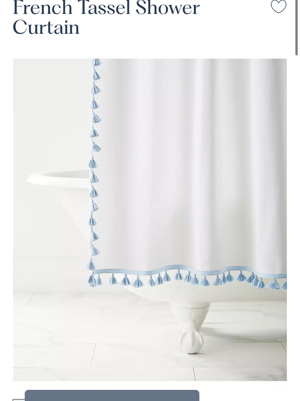 Serena & Lily French Tassel Shower Curtain - White with Coastal Blue Trim
